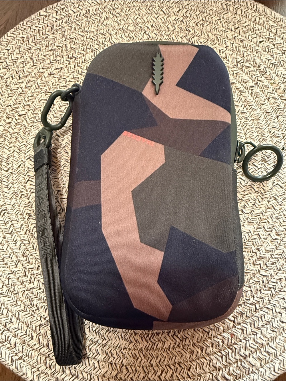 Thacker Neoprene Geometric Wristlet Crossbody - Black, Green & Taupe